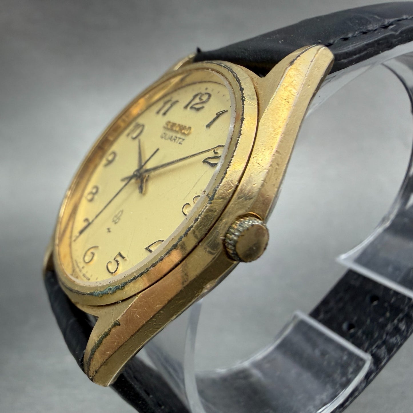 Seiko Watch Men 36mm Champagne Dial Gold Tone Round 7121-8000 New Battery GH32