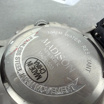 Madison New york Chronograph Watch Men 43mm Black Dial Steel Date New Battery9
