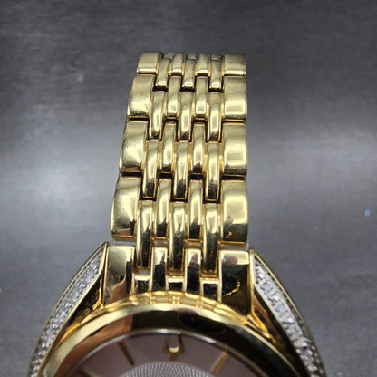 Bulova Watch Women 30mm White Dial Gold Tone Round 98R298 Crystal Bezel Works5
