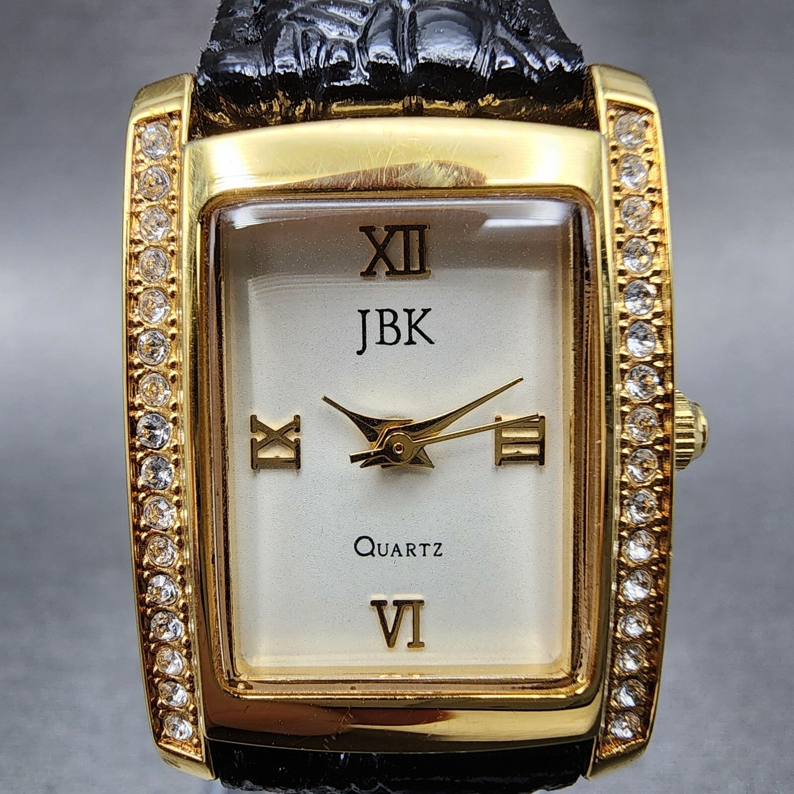 JBK Jacqueline Kennedy Tank Watch Women 22mm White Dial Gold Tone Rectangle Runs1