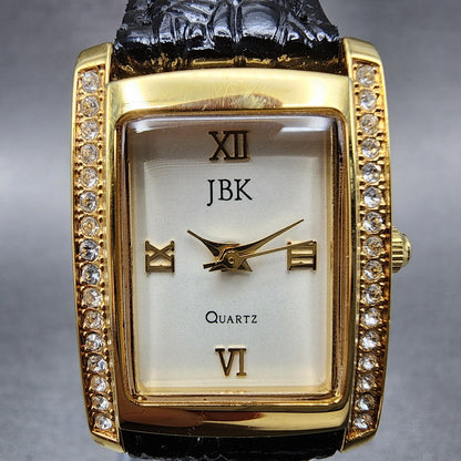 JBK Jacqueline Kennedy Tank Watch Women 22mm White Dial Gold Tone Rectangle Runs1