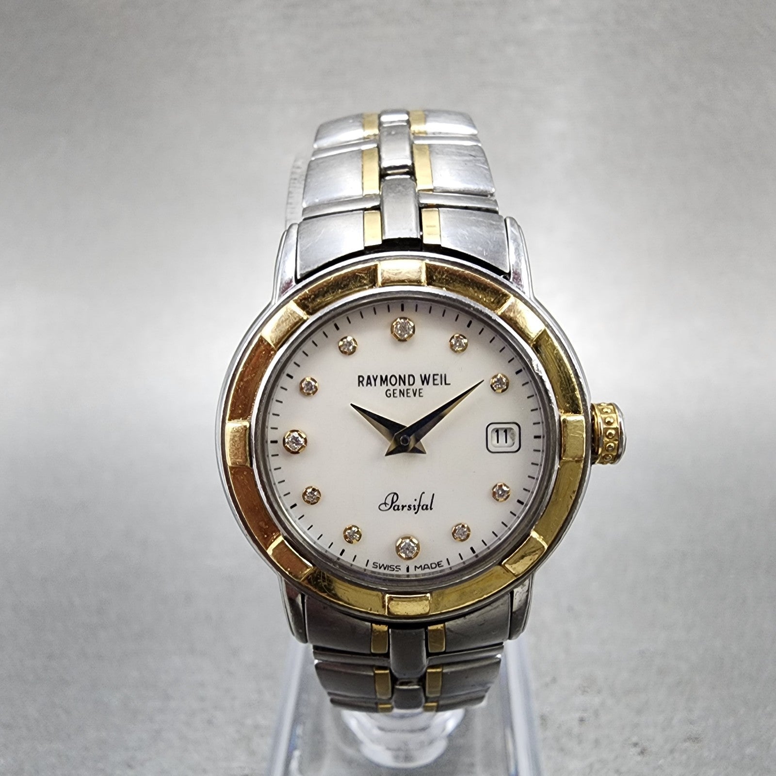 Raymond Weil Parsifal 27mm MOP Dial Two Tone Date Diamond Markers 9440 New Batt0