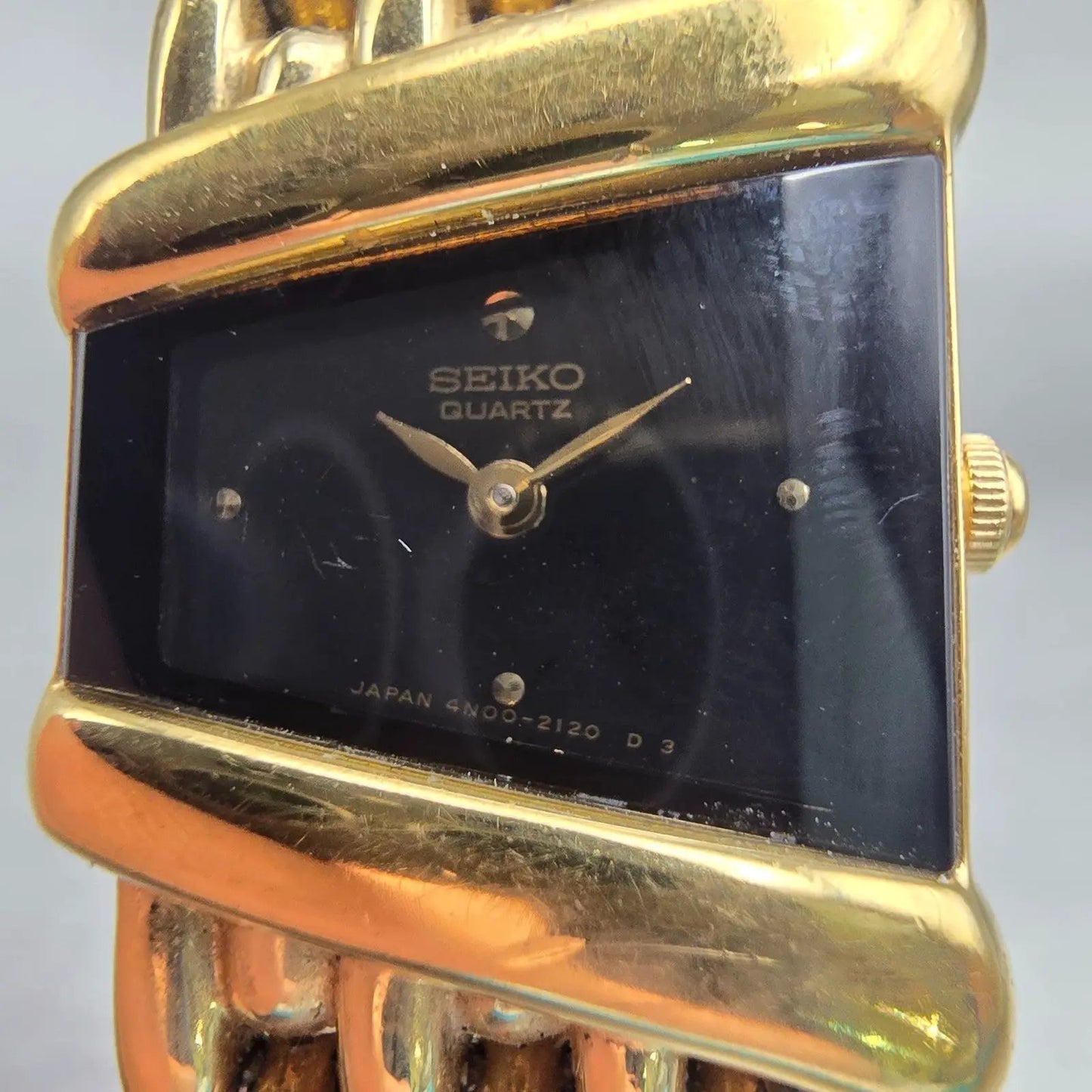 Seiko Watch Women 19mm Black Dial Gold Tone Asymmetrical 4N00-5749 New Battery1