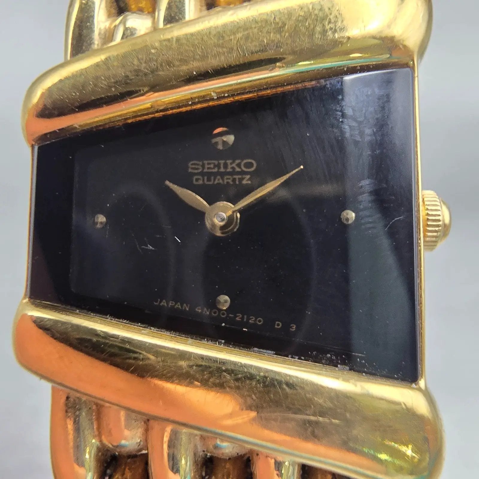Seiko Watch Women 19mm Black Dial Gold Tone Asymmetrical 4N00-5749 New Battery1