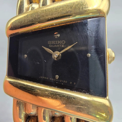 Seiko Watch Women 19mm Black Dial Gold Tone Asymmetrical 4N00-5749 New Battery1