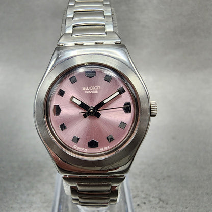 Swatch irony Untreated Watch Women 25mm Pink Dial Silver Tone Round New Battery0
