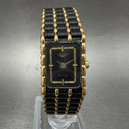 Longines Tank Watch Women 17mm Black Dial Black & Gold Tone 5724 New Battery0