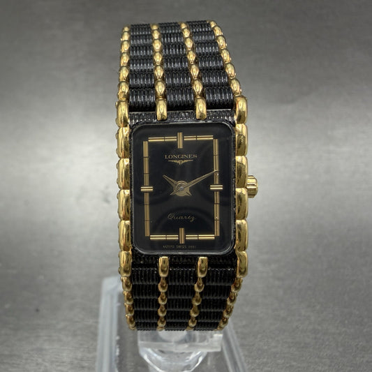 Longines Tank Watch Women 17mm Black Dial Black & Gold Tone 5724 New Battery0