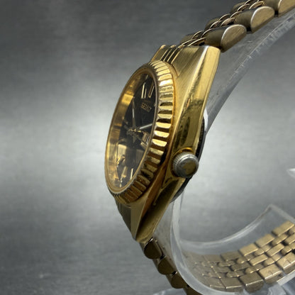 Seiko Watch Women 24mm Black Tone Gold Tone Daydate Round 7N83-0041 New Battery2