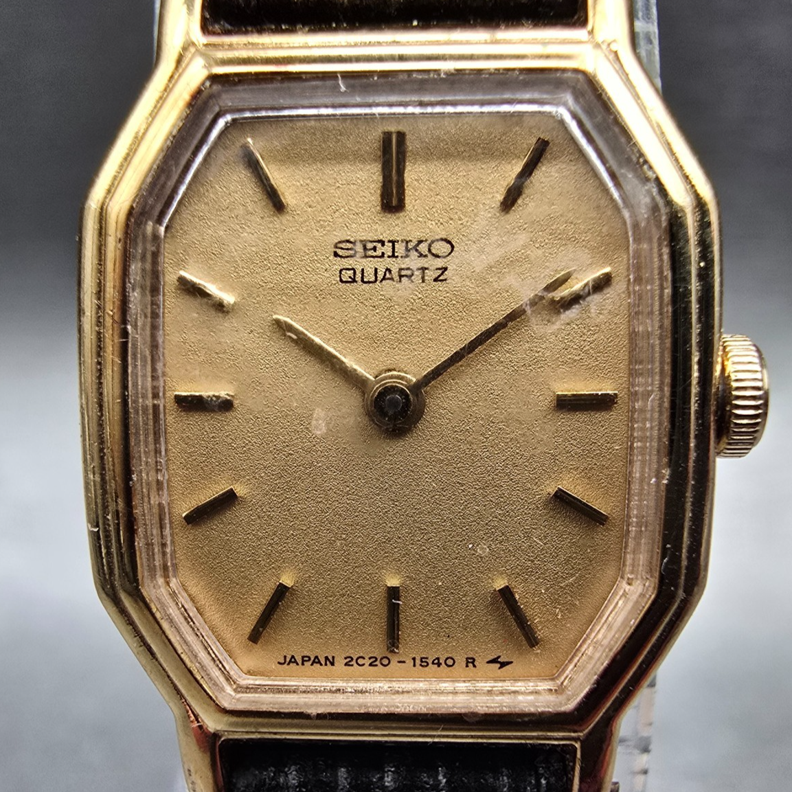 Seiko Watch Women 16mm Gold Dial Gold Tone Rectangle 2C20-5769 New Battery VTG E1