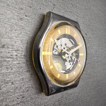 Swatch Golden Sphere Watch Men 39mm Skeleton Dial Silver Case GX102 New Battery3