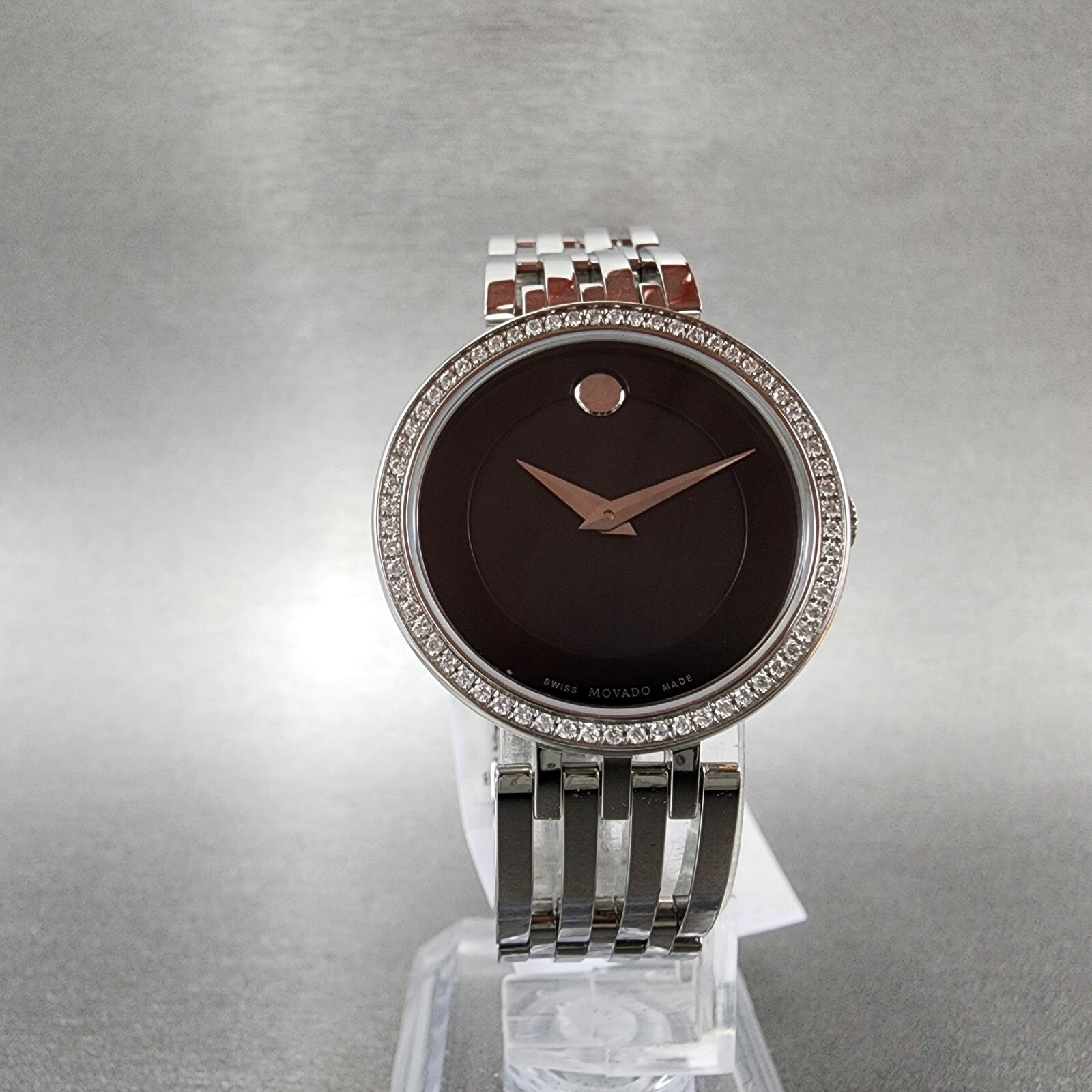 Movado Esperanza Watch Women 28mm Black Dial Steel Diamond Bezel Round  06070525