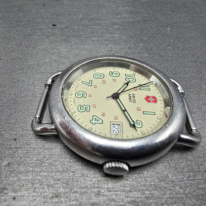 Victorinox Swiss Army Cavalry Watch Men 37mm Cream Dial Silver Tone Date PART KL6