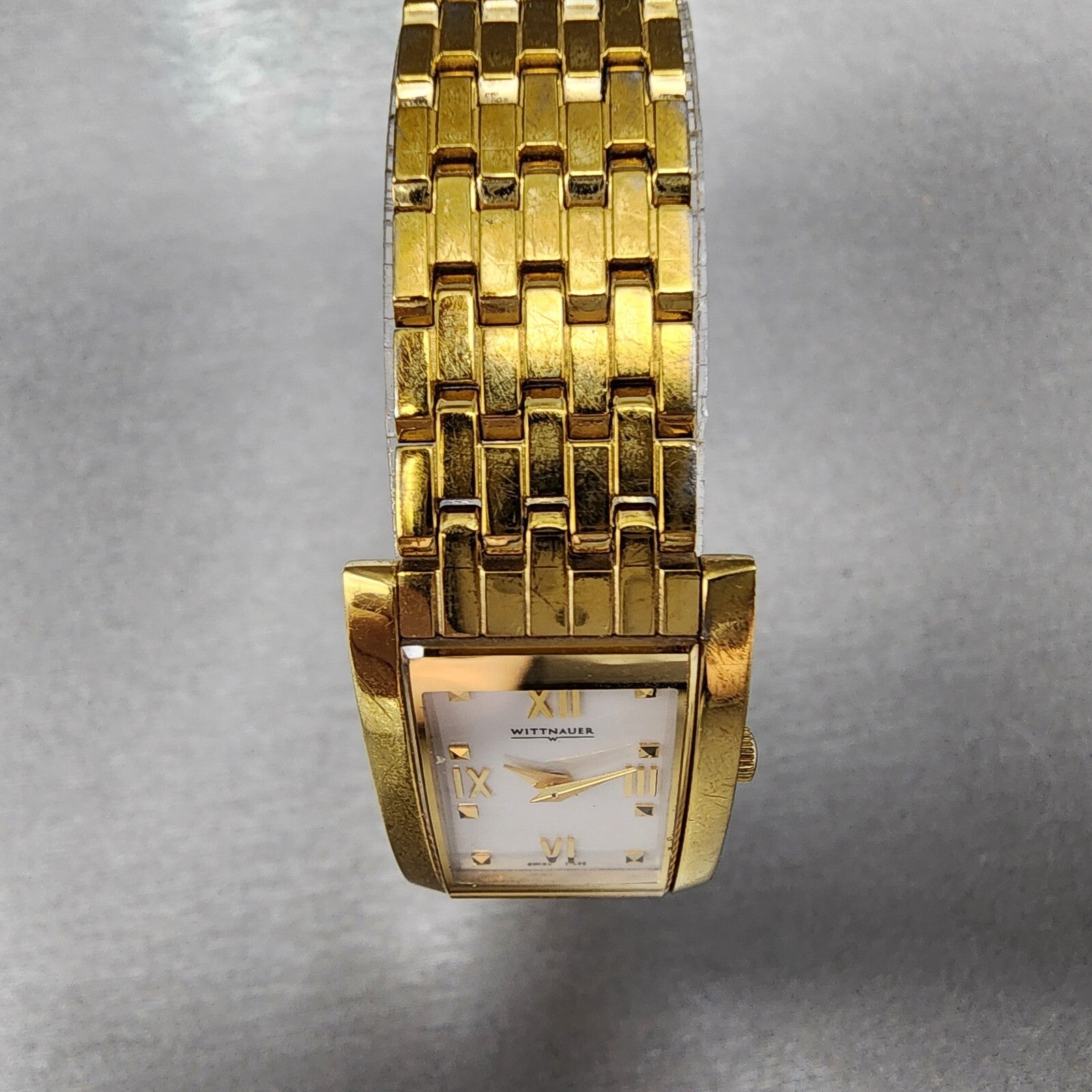 Wittnauer Ovation Tank Watch Women 19mm White Dial Gold Tone Rectangle New Batt4