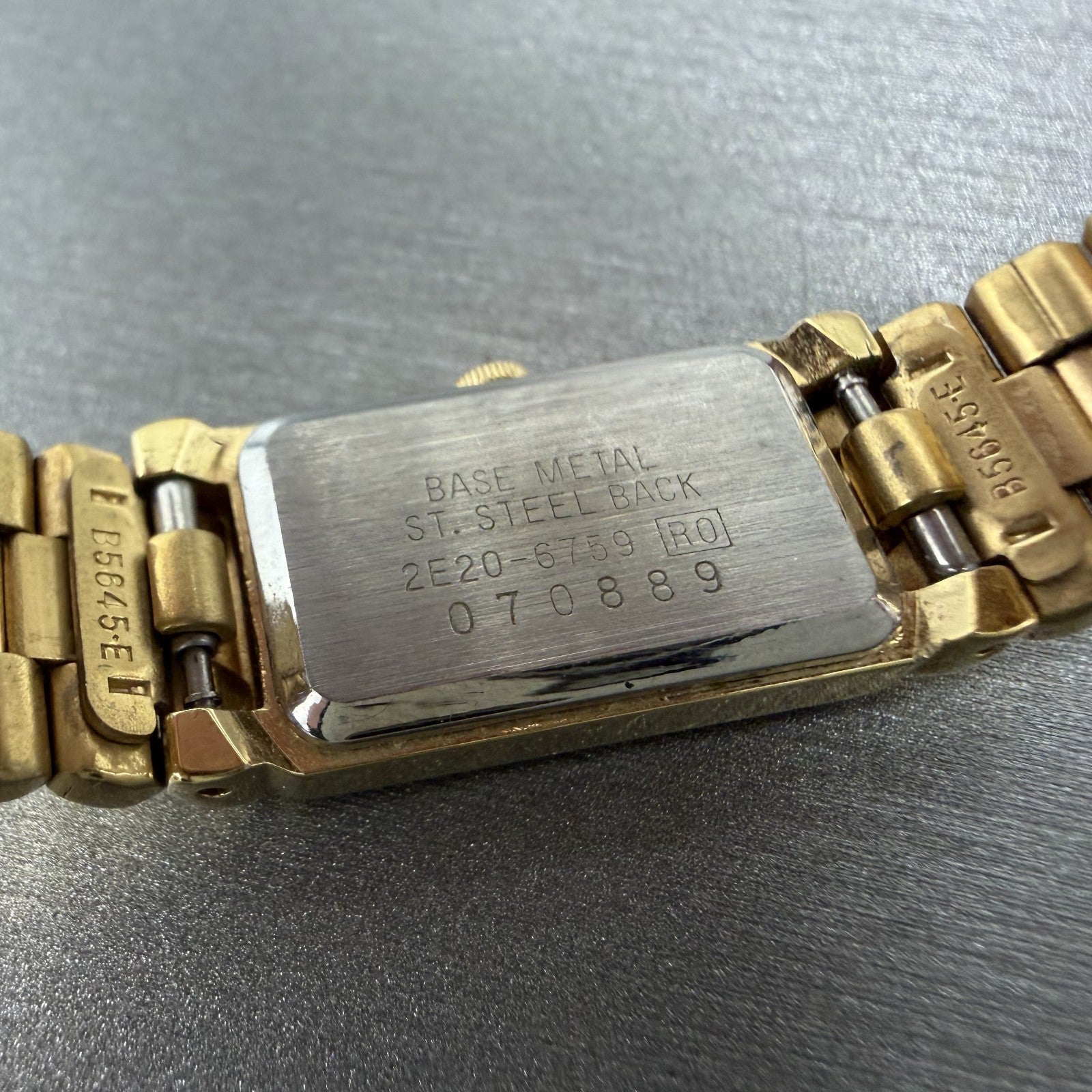 Seiko Tank Watch Women 13mm Blue Dial Gold Tone Rectangle 2E20-6759 New Batt ABC9
