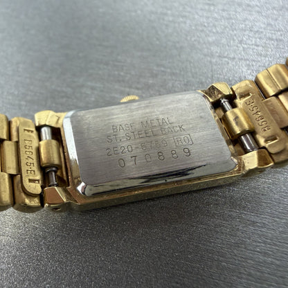 Seiko Tank Watch Women 13mm Blue Dial Gold Tone Rectangle 2E20-6759 New Batt ABC9