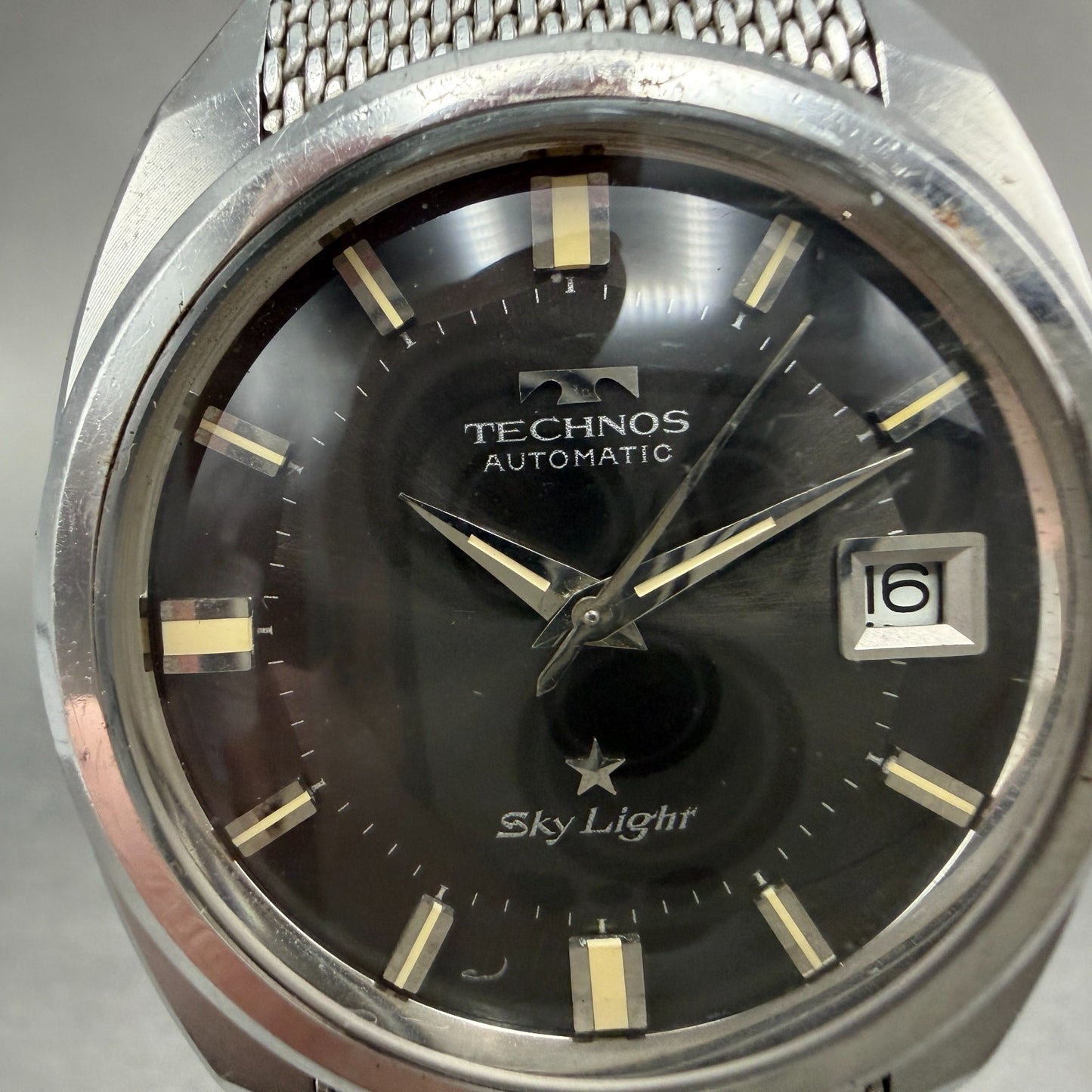 Technos Sky Light Watch Men 35mm White Dial Steel Date Round Automatic PARTS2