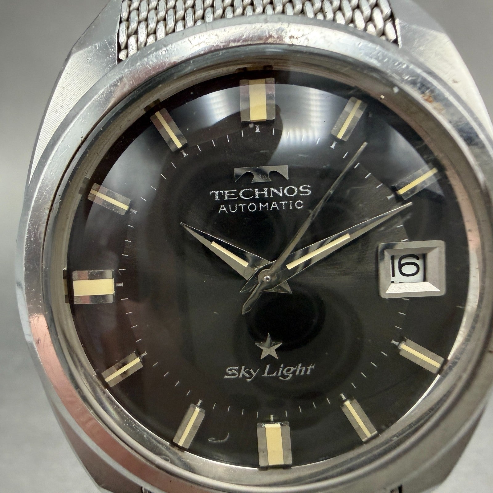 Technos Sky Light Watch Men 35mm White Dial Steel Date Round Automatic PARTS2