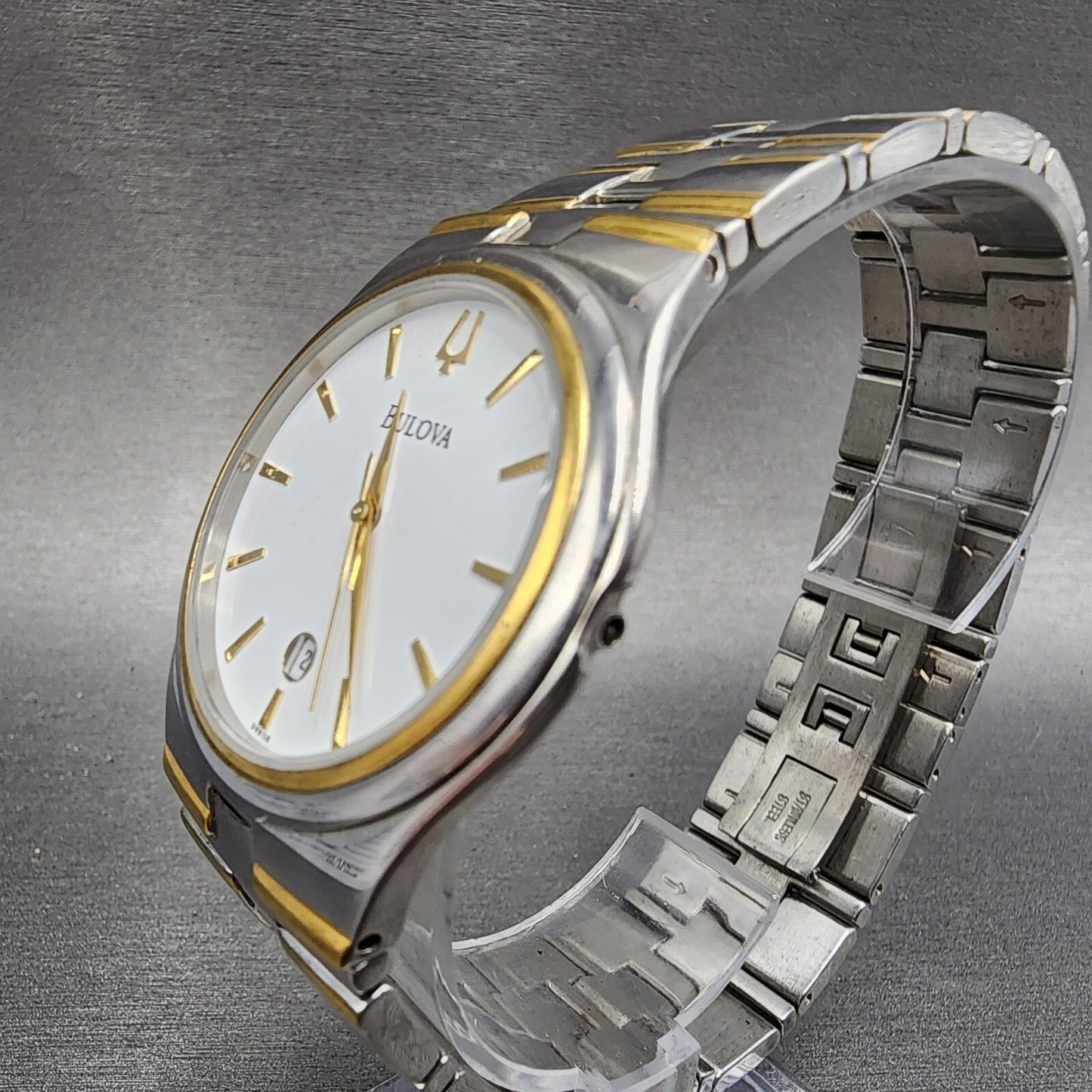 Bulova Watch Men 38mm White Dial Two Tone Date Round 98B108 PARTS3