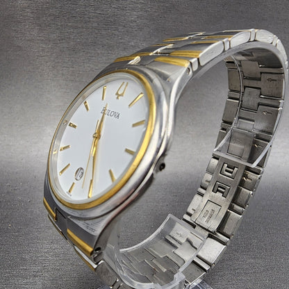 Bulova Watch Men 38mm White Dial Two Tone Date Round 98B108 PARTS3