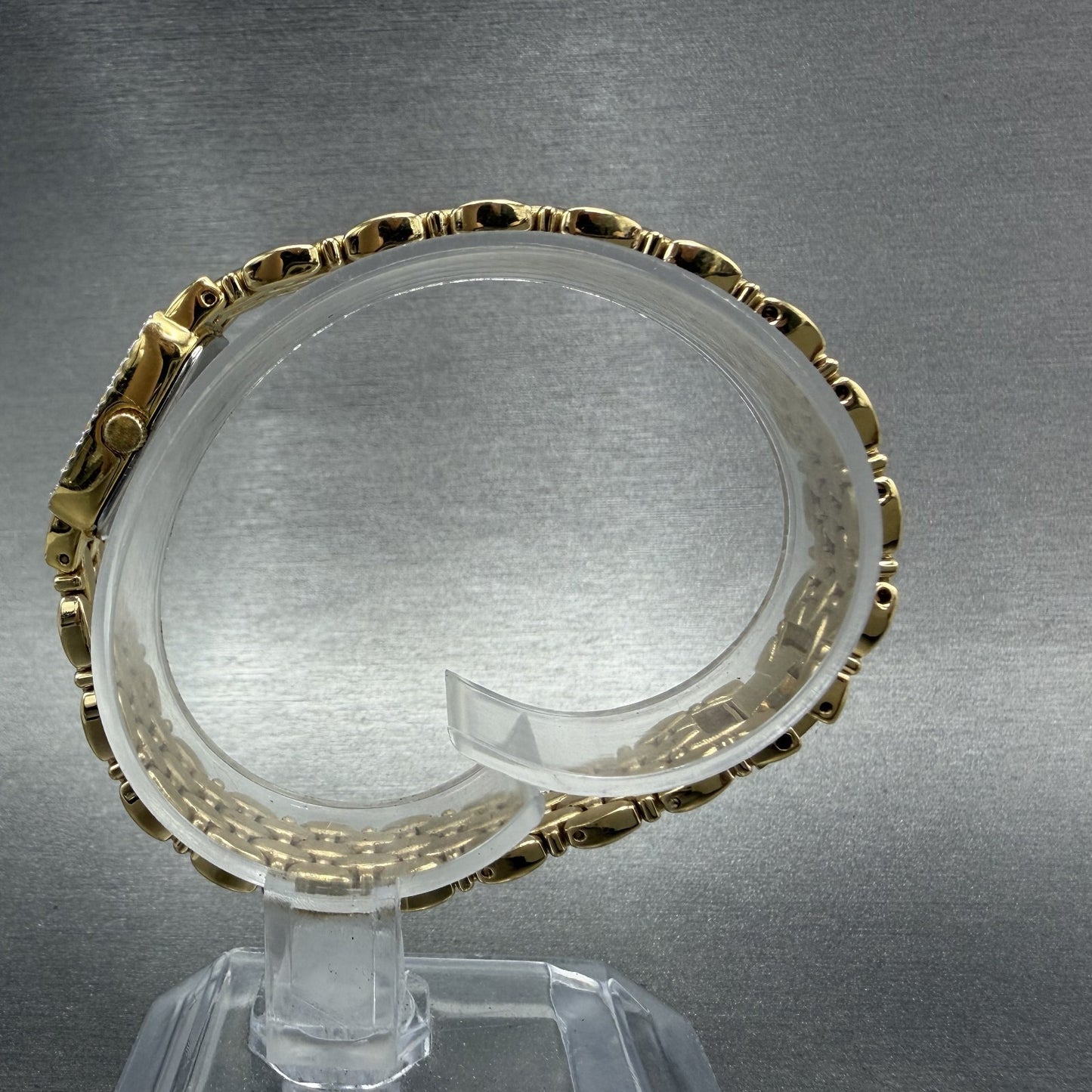 Wittnauer Tank Watch Women 13mm Gold Dial Gold Tone Crystal Bezel New Battery6