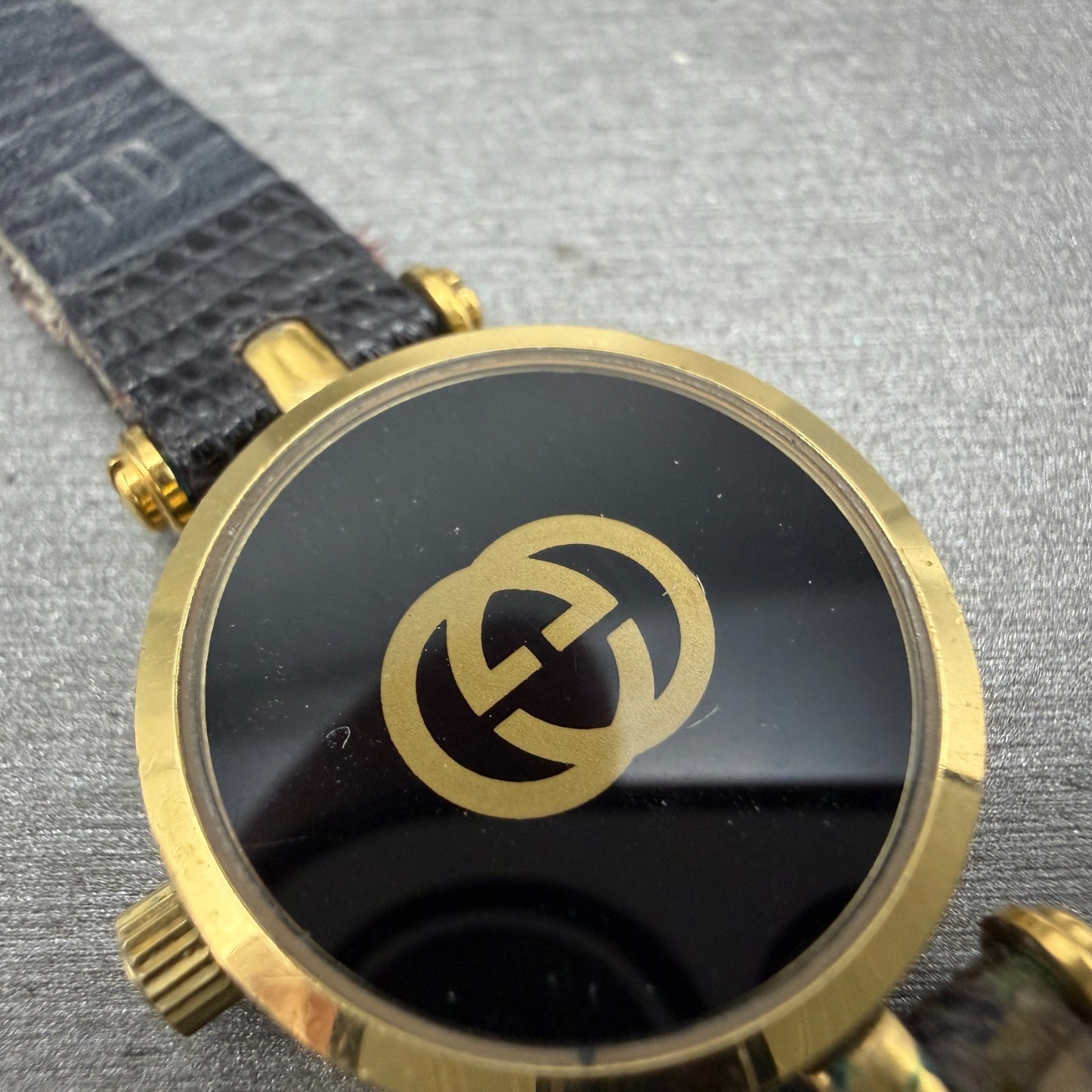 Gucci 2000L Watch Women 22mm Black Dial Gold Plated Round New Battery VTG READ!!8