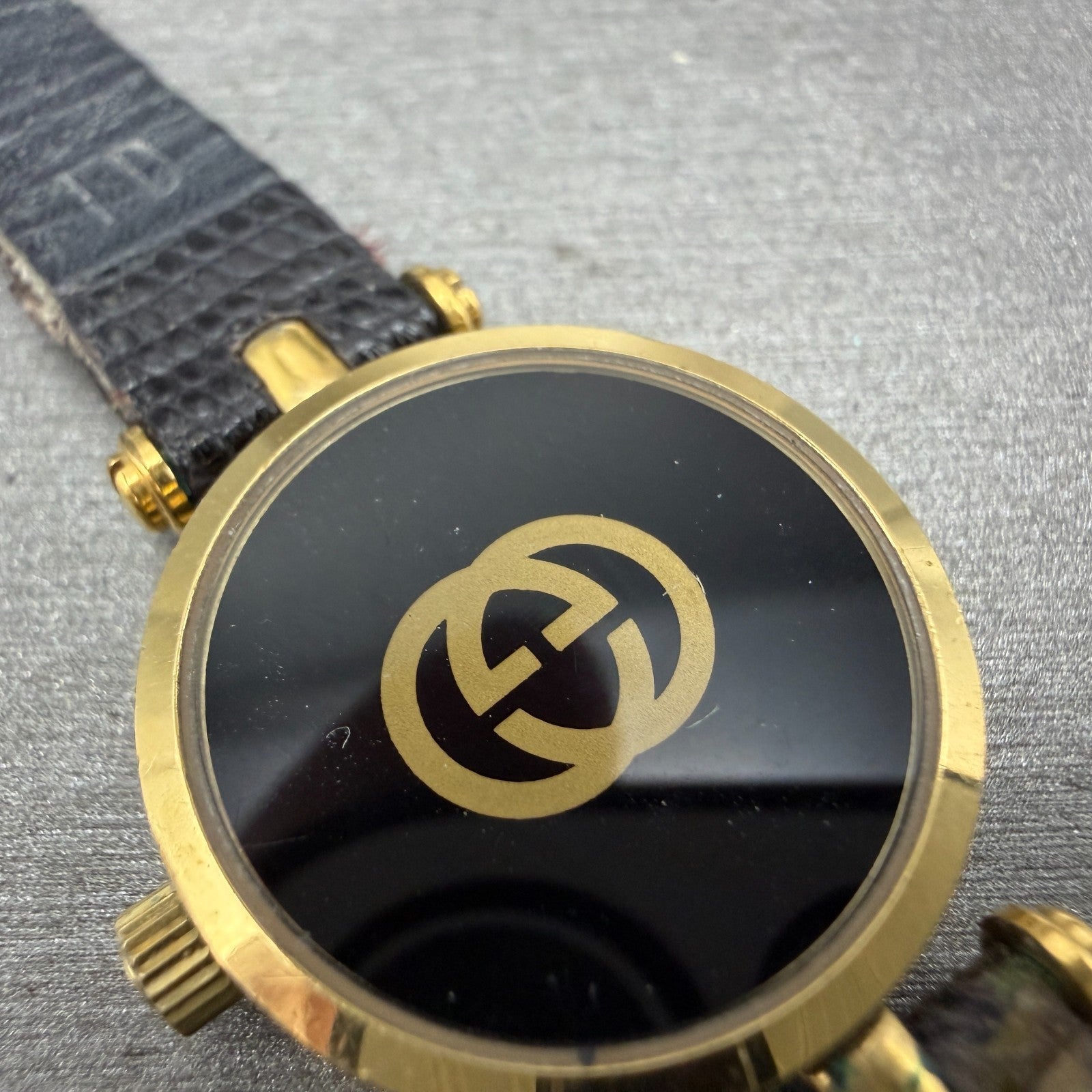 Gucci 2000L Watch Women 22mm Black Dial Gold Plated Round New Battery VTG READ!!8