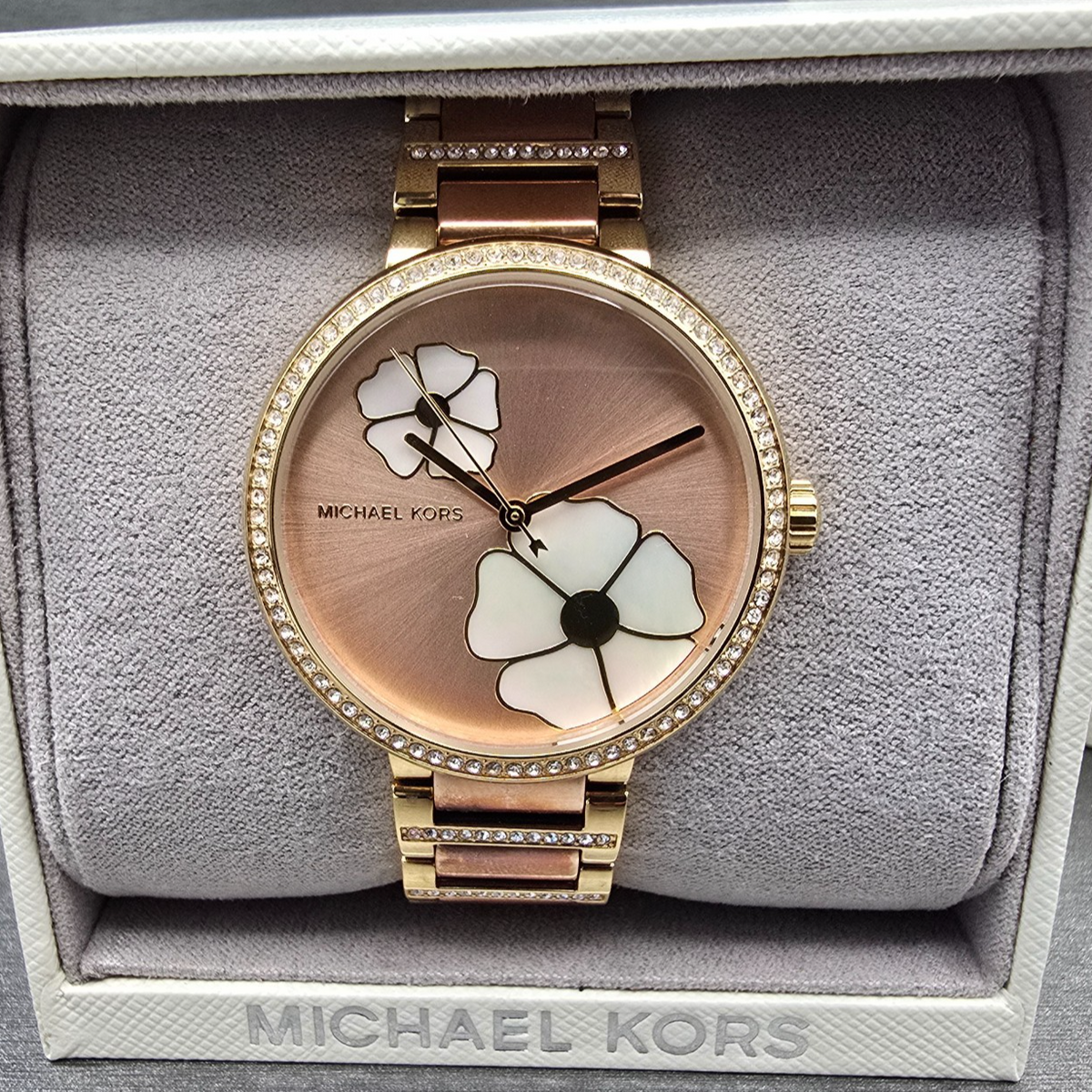 Michael Kors Courtney Rose Watch Women 36mm MOP Dial Gemmed MK3836 New Battery0