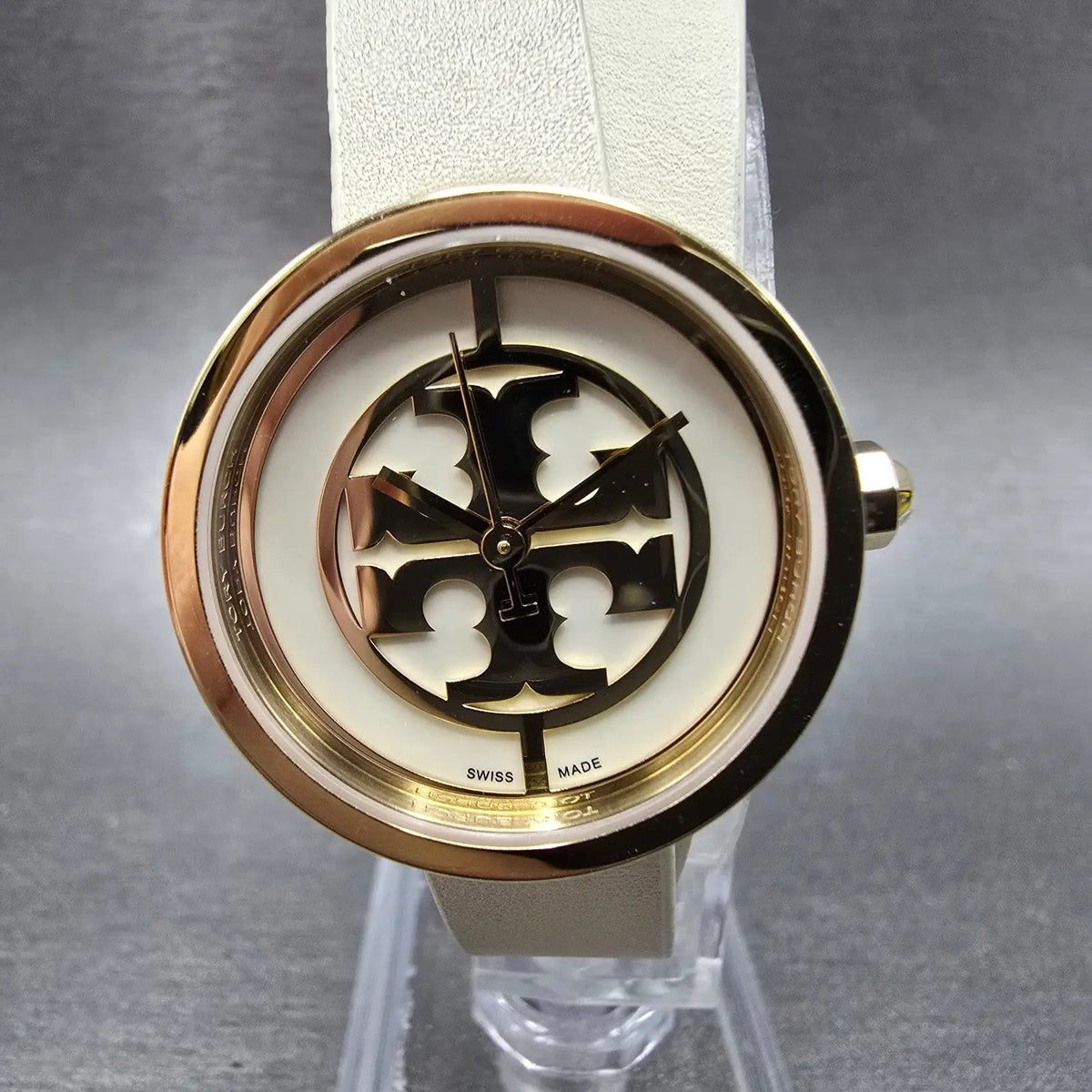 Tory Burch Reva Watch Women 28mm Cream Dial Gold Round TRB4007 New Battery1