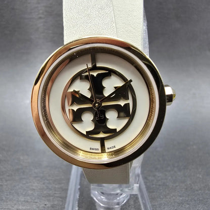 Tory Burch Reva Watch Women 28mm Cream Dial Gold Round TRB4007 New Battery1