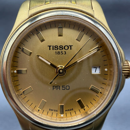 Tissot PR50 Watch Women 24mm Gold Dial Gold Tone Date Round NO CASEBACK PARTS2