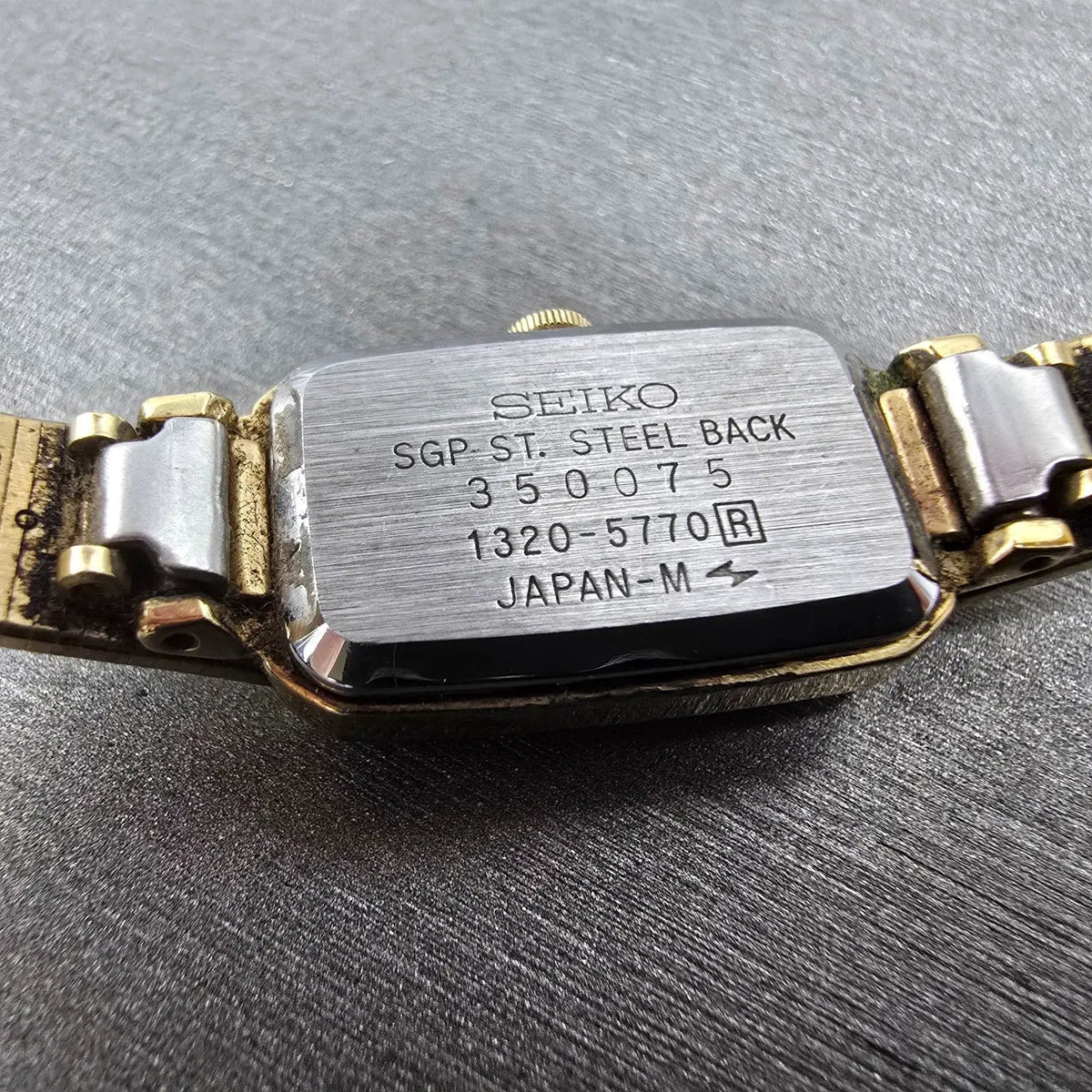 Seiko Tank Watch Women 14mm Gold Dial Gold Rectangle 1320-5770 New Battery VTG9