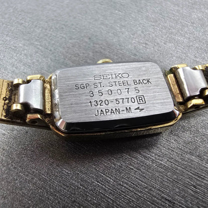 Seiko Tank Watch Women 14mm Gold Dial Gold Rectangle 1320-5770 New Battery VTG9