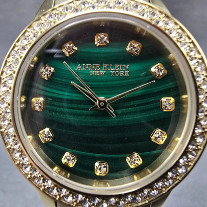 Anne Klein Watch Women 30mm Green Malachite Dial Gold Tone Round New Battery2