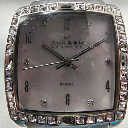 Skagen Watch Women 31mm MOP Dial Silver Tone Gemmed Rectangle N526SSX New Batt1