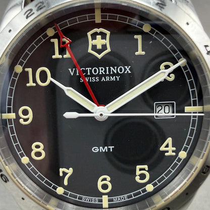 Victorinox Swiss Army GMT Watch Men 39mm Black Dial Steel Date 241648 New Batt1