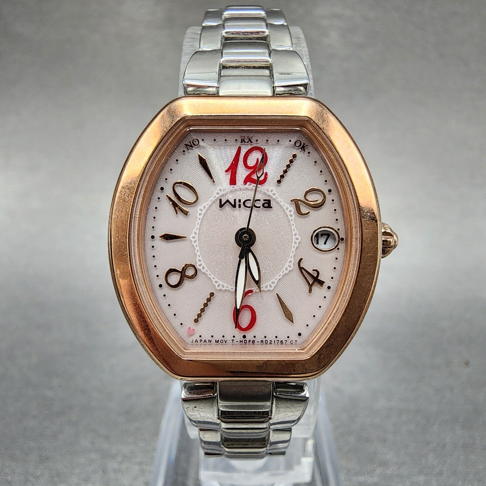 Citizen Wicca Watch Women 25mm Pink Dial Two Tone Date Atomic H0F8R007840 Works2