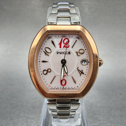 Citizen Wicca Watch Women 25mm Pink Dial Two Tone Date Atomic H0F8R007840 Works2