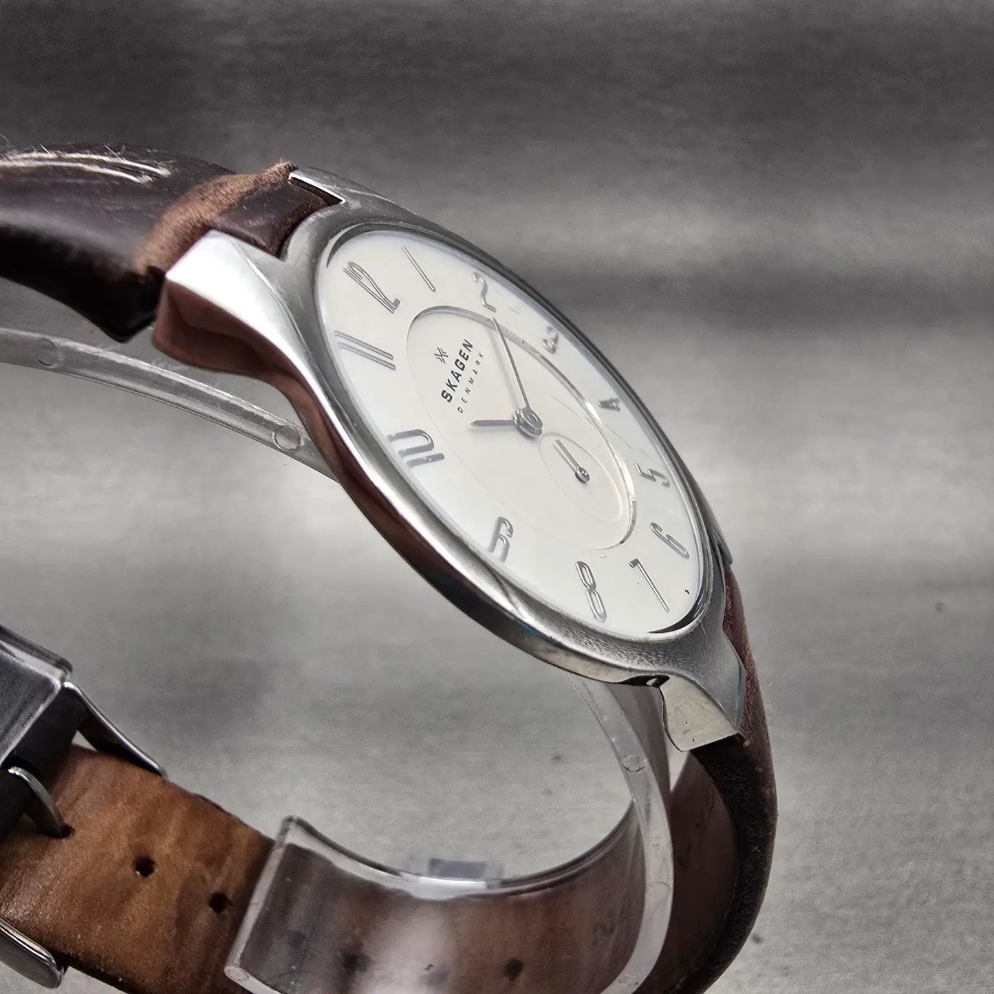 Skagen Watch Men 34mm White Dial Silver Tone Round 433LSL1 READ!!!!! New Battery3