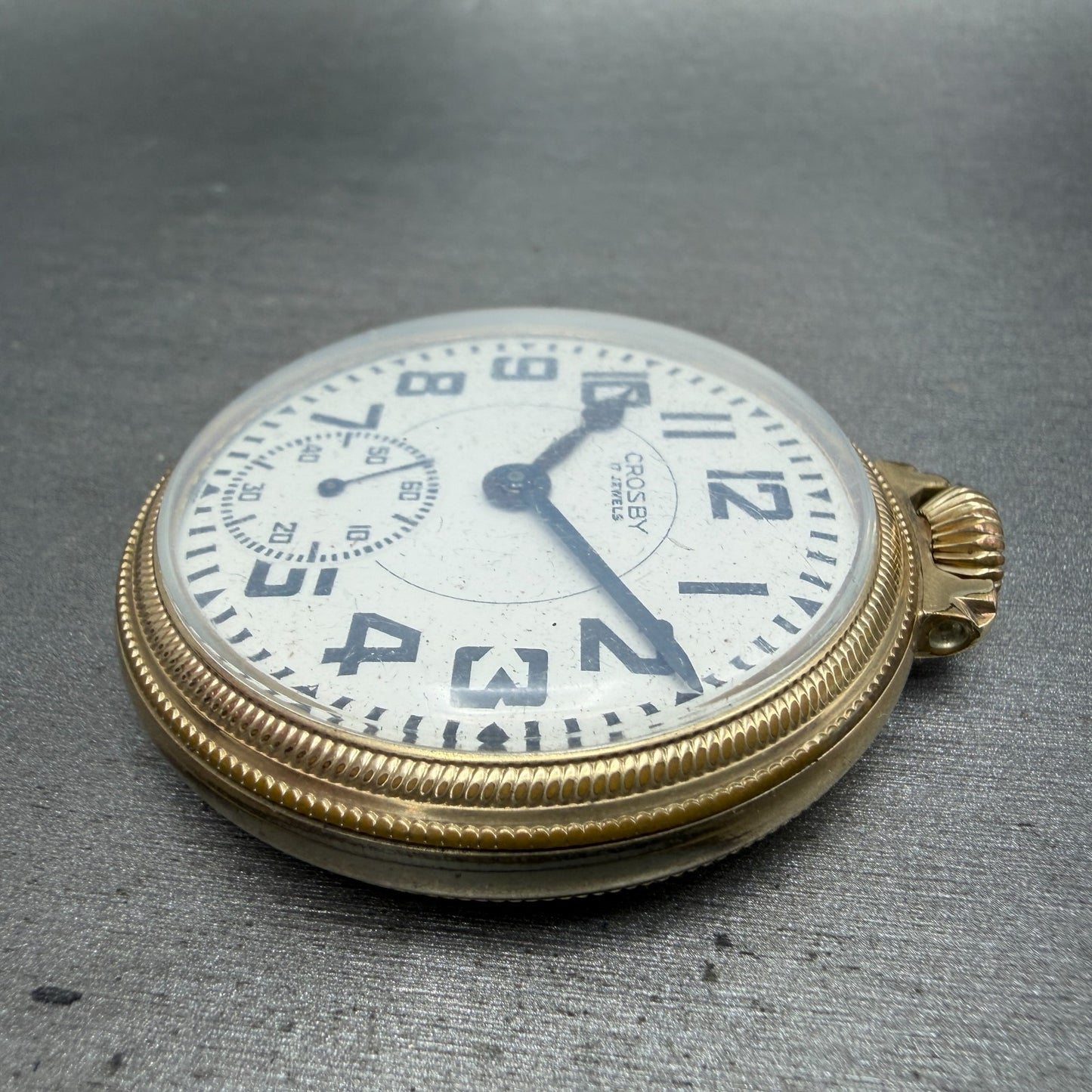 Crosby Pocket Watch 50mm White Dial Gold Plated Manual Wind 17 Jewels PARTS6