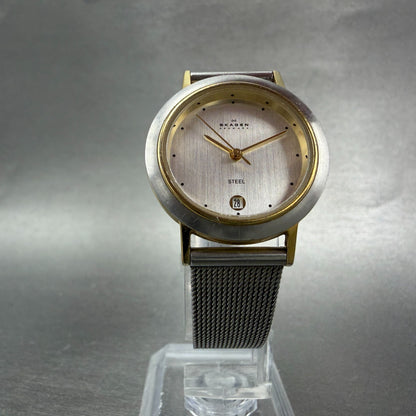 Skagen Watch Women 28mm Silver Dial Two Tone Date Round 16SGS New Battery ABCD5