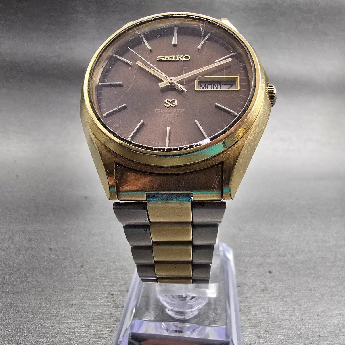 Seiko SQ Watch Men 36mm Brown Dial Gold Tone Daydate Round 0903-8159 New Battery5