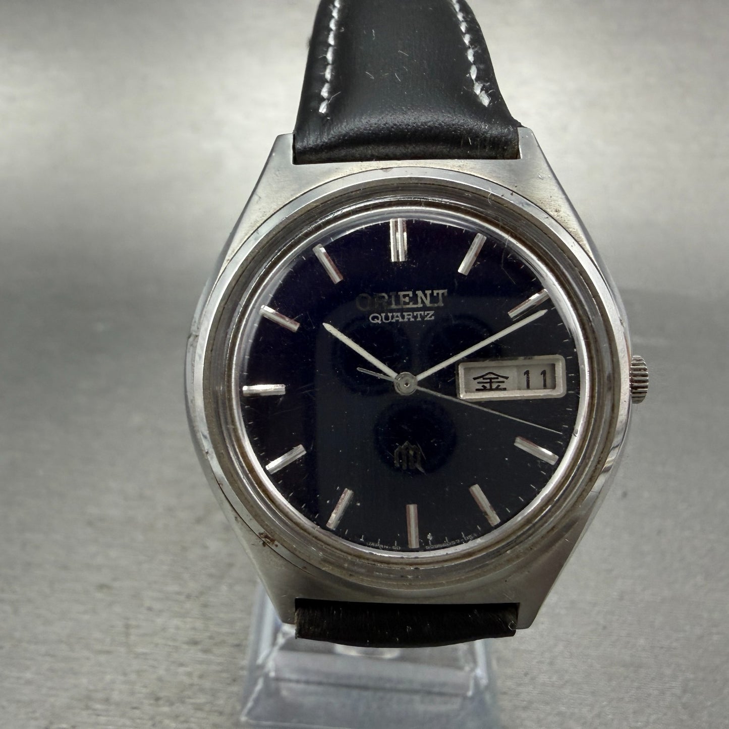 Orient Watch Men 37mm Blue Dial Silver Tone Daydate Round 529605-70 New Battery0