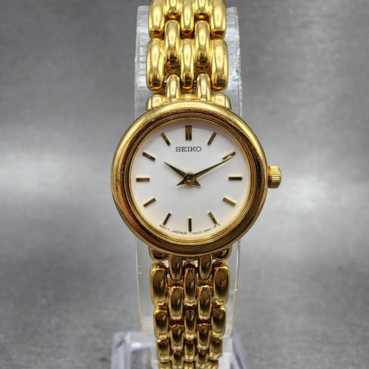 Seiko Watch Women 20mm White Dial Gold Tone Round V4000990 New Battery0