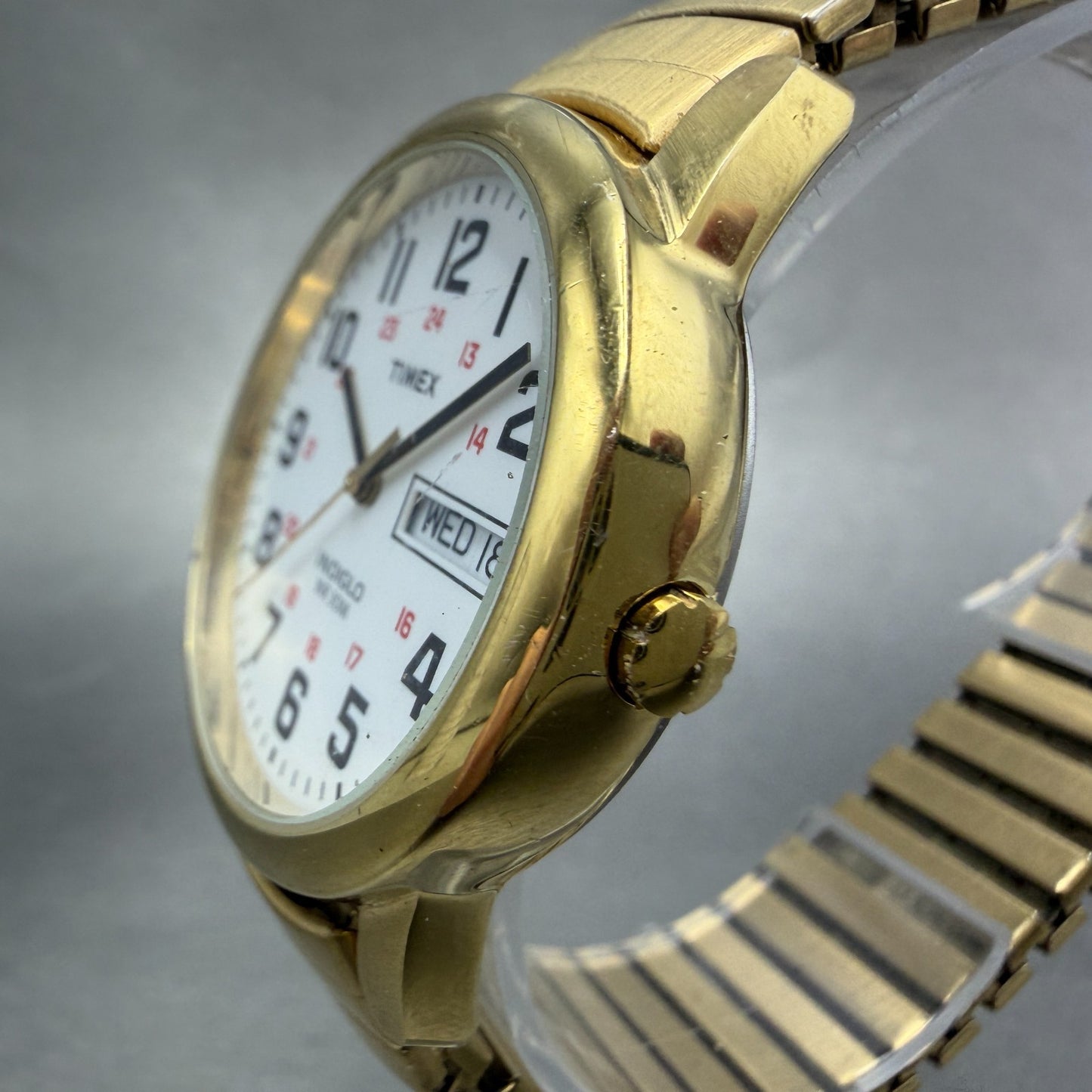Timex Easy Reader Watch Men 36mm White Dial Gold Tone Daydate T20471 New Battery2