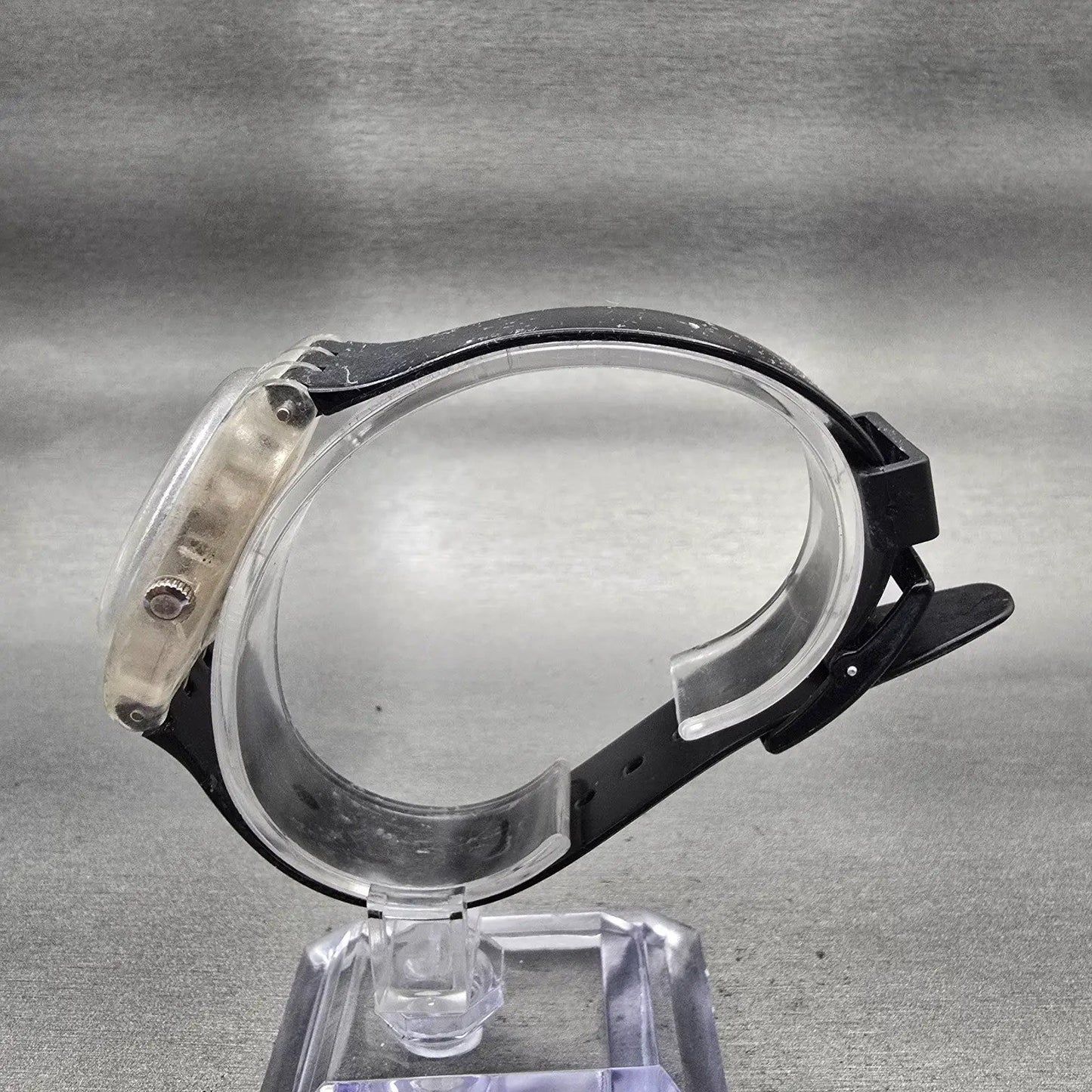 Swatch Porte Jarretelles Watch Men 34mm Black Dial Clear Case GK316 New Battery6