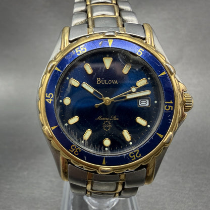 Bulova Marine Star Dive Watch Men 38mm Blue Dial Two Tone Date New Battery0