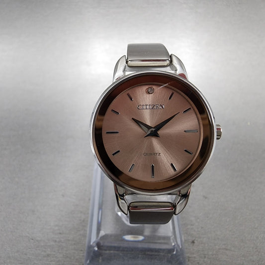 Citizen Watch Women 27mm Pink Dial Stainless Steel Round Bangle New Battery