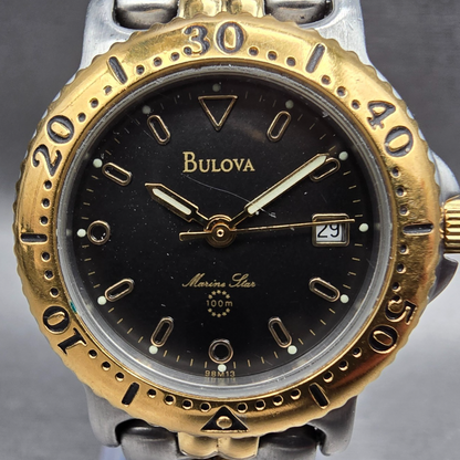 Bulova Marine Star Watch Women 27mm Gray Dial Two Tone Date Round 98M13 New Batt1