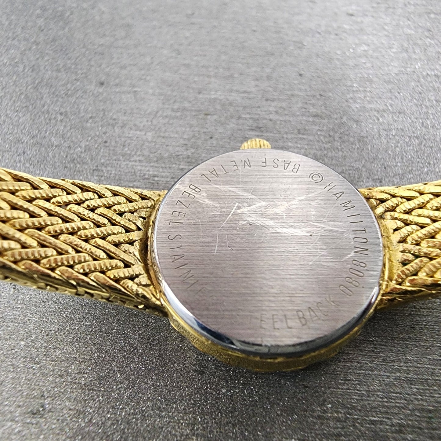 Hamilton Watch Women 19mm Gold Dial Two Tone Round Mesh Band  New Battery9